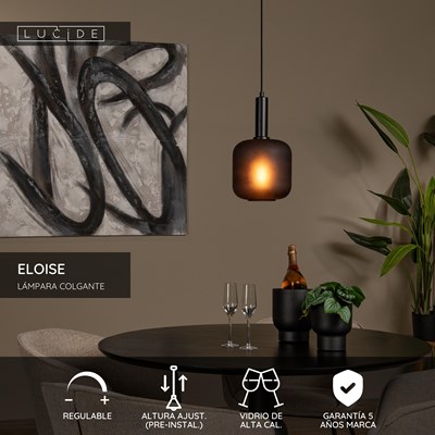 Lucide ELOISE - Lámpara colgante - Ø 21 cm - 1xE27 - Negro